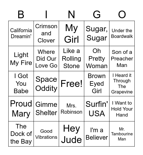 60s' Summer Bingo Card