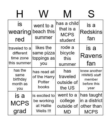 Find Someone who Bingo Card