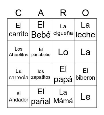 Baby shower Bingo Card