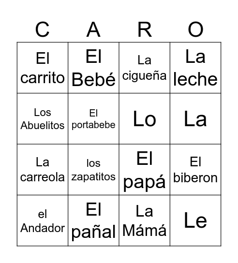 Baby shower Bingo Card