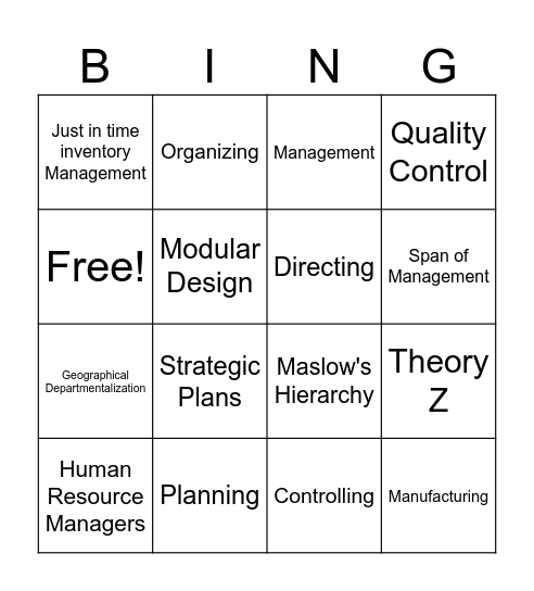 Business Management Bingo Card