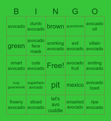 everything avocado Bingo Card