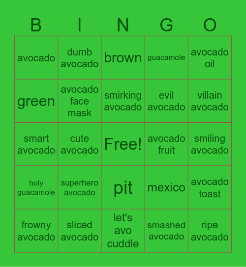 everything avocado Bingo Card