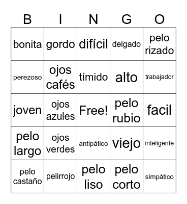 Family & Adjectives BINGO Card