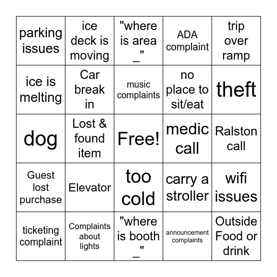 Craft Fair Bingo Card