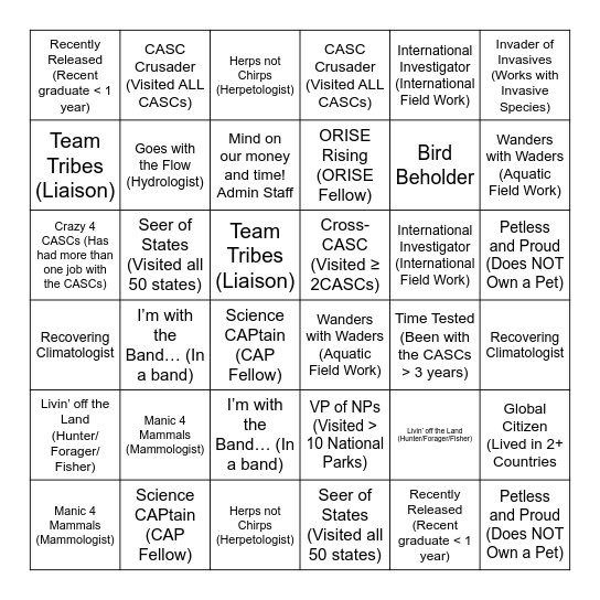 CASC Scavenger Bingo Card