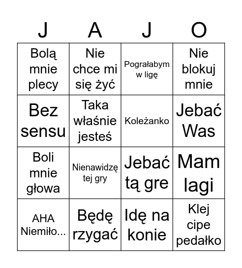 Jajo Bingo Card