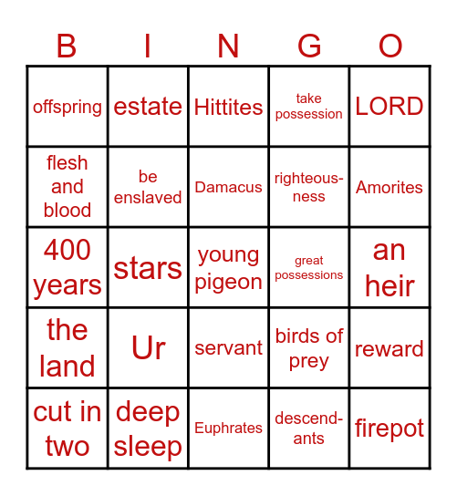 Genesis 15 - God's Covenant With Abram Bingo Card