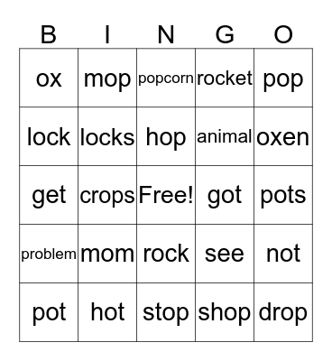 Short O Bingo Card