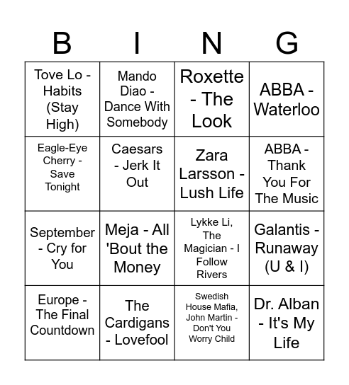 Rootsi muusikabingo Card