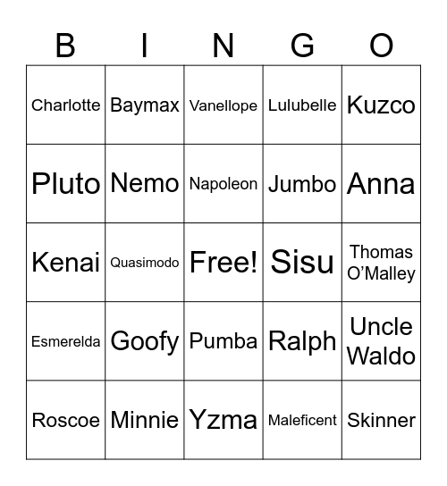 Everything Disney Bingo Card