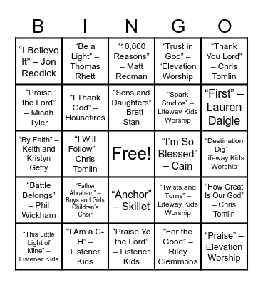 Music Bingo #2 Bingo Card