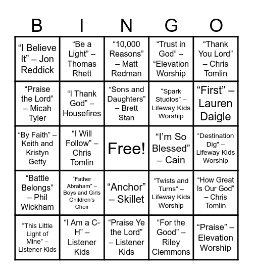 Music Bingo #2 Bingo Card