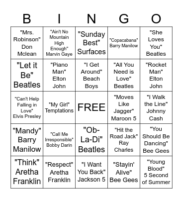 Musical Bingo Card