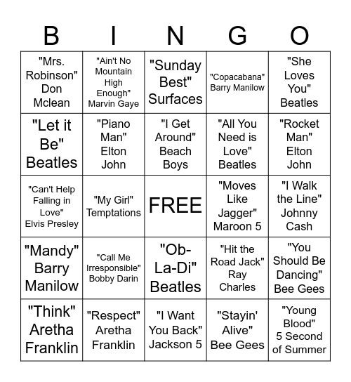 Musical Bingo Card