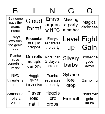 DND BINGO Card