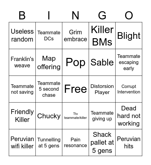 DBD Surv Bingo Card