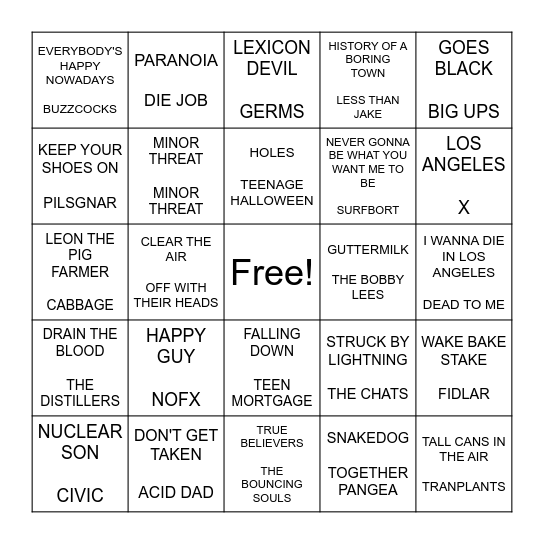 PUNK BINGO ROUND 2 Bingo Card
