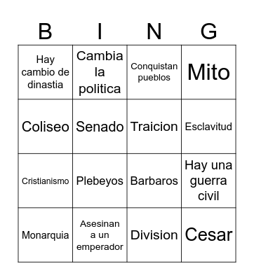 Bingo Romano Bingo Card