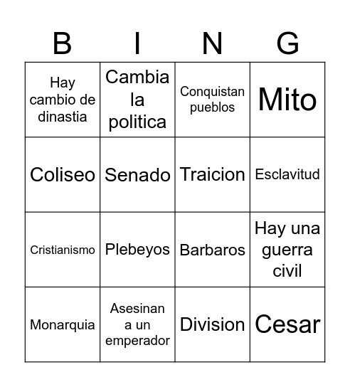 Bingo Romano Bingo Card