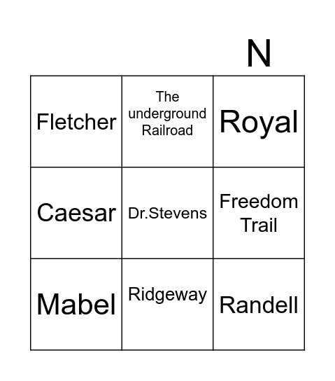 The Underground Railroad Bingo Card