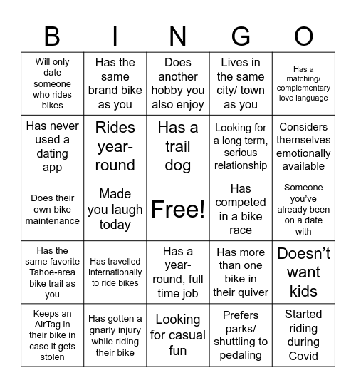 Bikes, Babes & Bingo Card