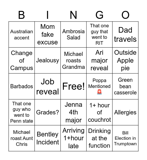 Thanksgiving Bingo Card