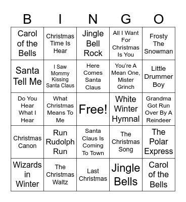 Christmas Music Bingo Card