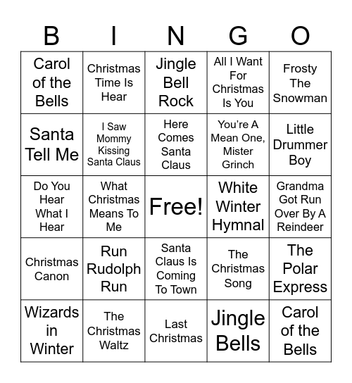 Christmas Music Bingo Card