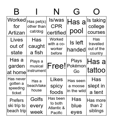 Getting to Know You Bingo Card