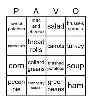 Día de Acción de Gracias Bingo Card