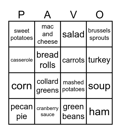 Día de Acción de Gracias Bingo Card