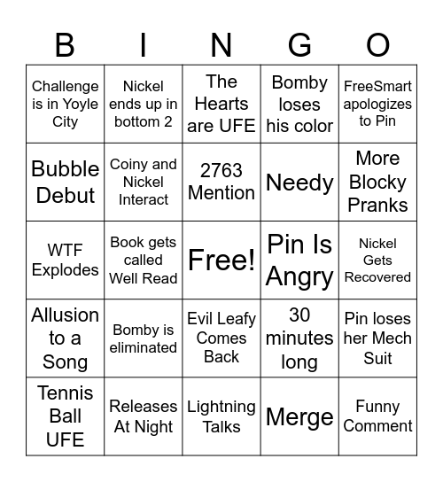 BFDIA 16 Bingo Card Bingo Card