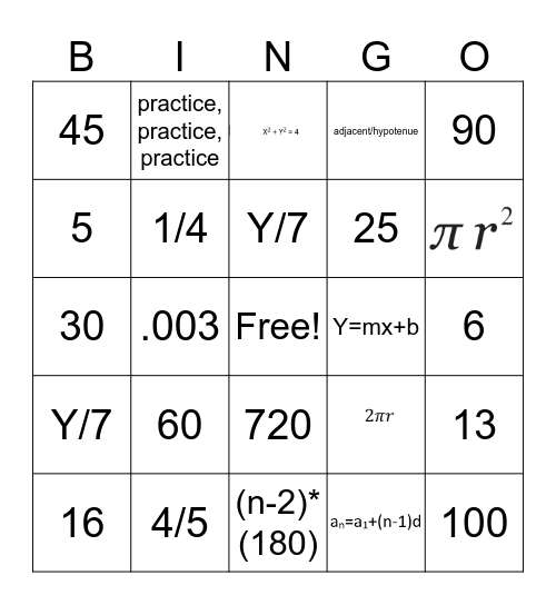 REACH Memphis ACT Math 11/7/24 Bingo Card