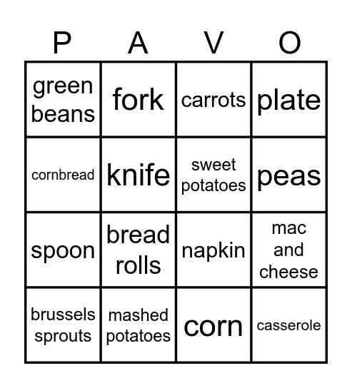 Día de Acción de Gracias Bingo Card