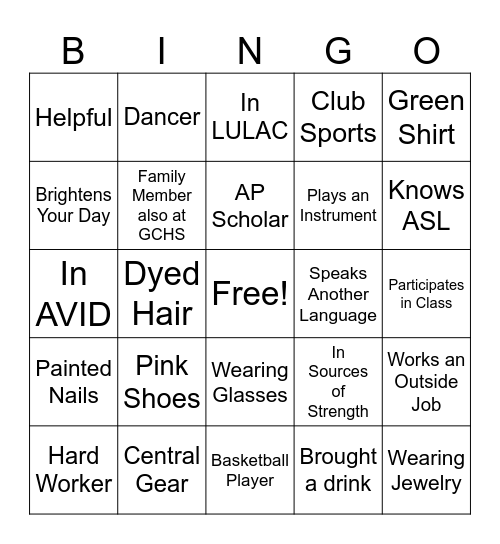 Spot Your Students Bingo Card