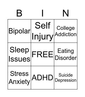 mental Health Bingo Card