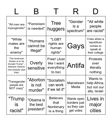 Uneducated Liberal Bingo Card
