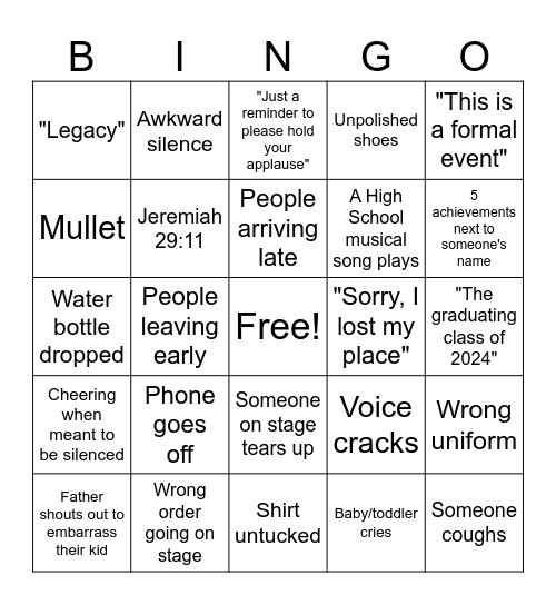 Awards Night Bingo Card