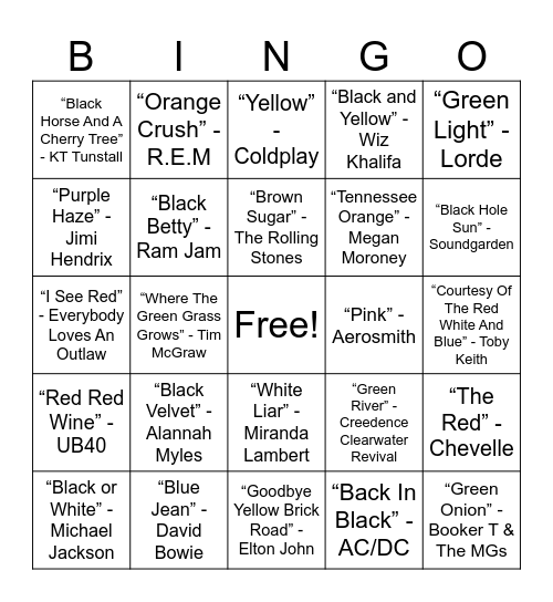 ROY G. BIV Bingo Card