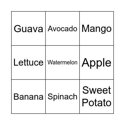 Fruits and Vegetables! Bingo Card