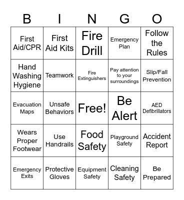 Safety First Bingo Card