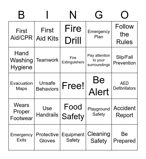 Safety First Bingo Card