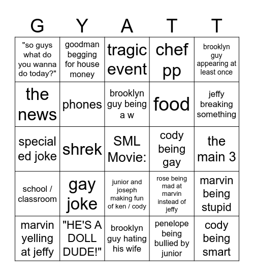 SML Bingo Card