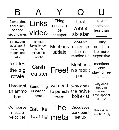 Hunt Cory Bingo Card