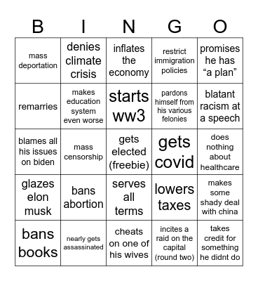 Trump Presidency Bingo Card Bingo Card