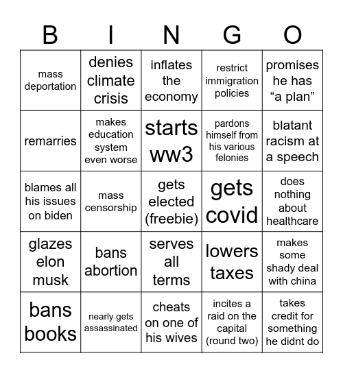 Trump Presidency Bingo Card Bingo Card