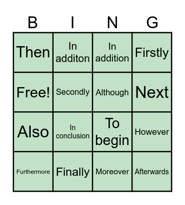 Connectives Bingo Card