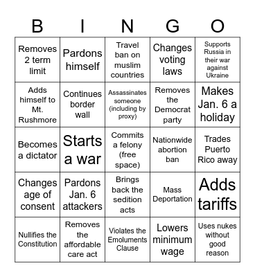 Trump Bingo Card