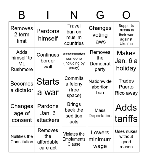 Trump Bingo Card